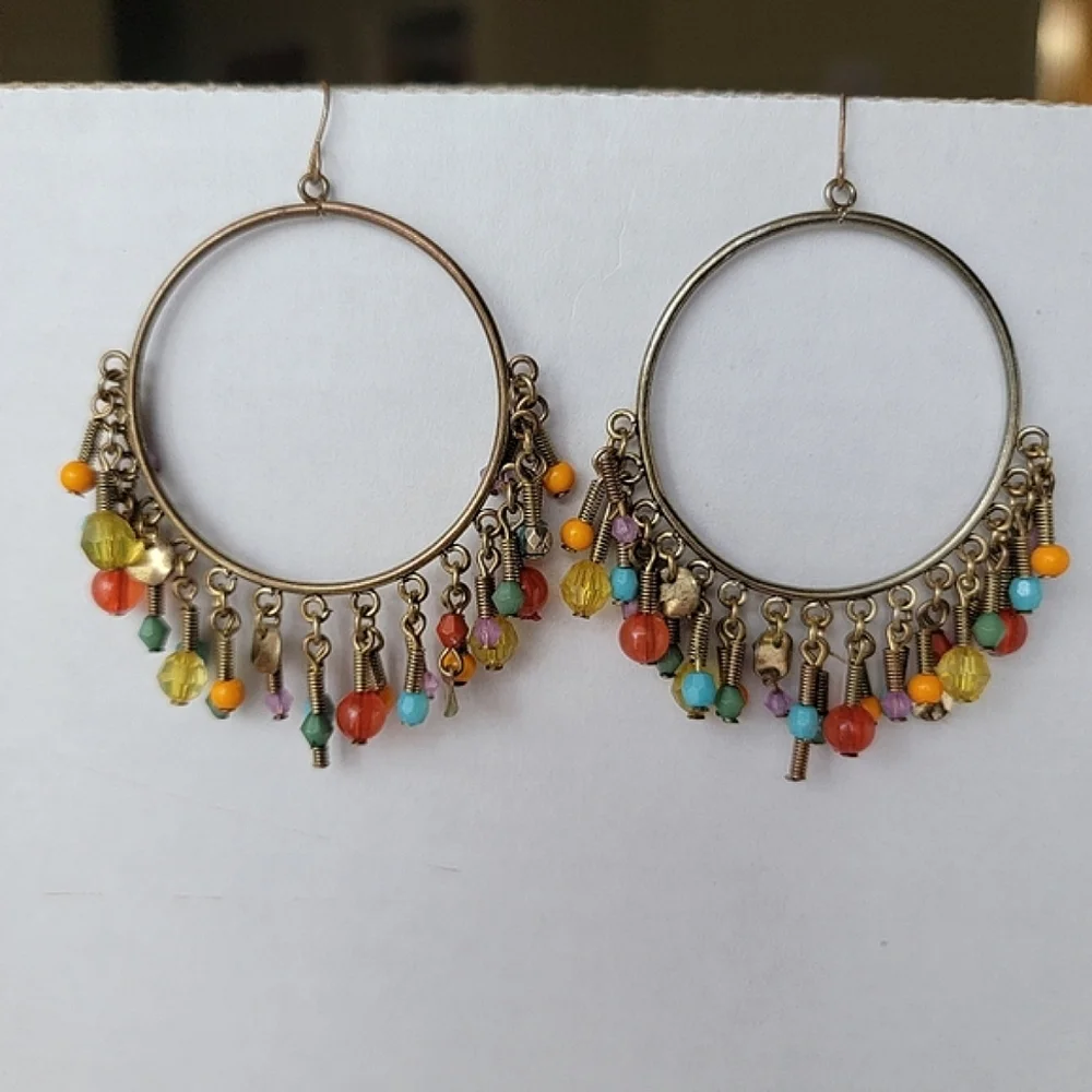 Boho Beaded Hoop Earrings Y2k 90s